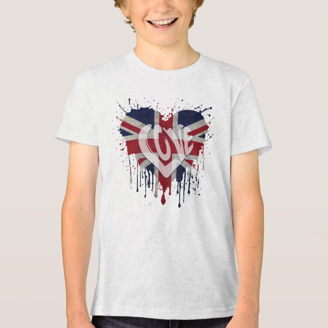 Love United Kingdom Flag Tri-Blend Shirt (Front)
