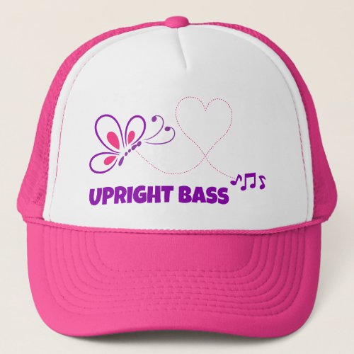 Love Upright Bass Pink Purple Butterfly Heart Music Notes Trucker Hat