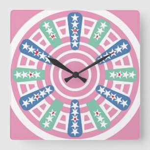 LOVE USA COLORS FLAG 50 STARS BY MASANSER SQUARE WALL CLOCK