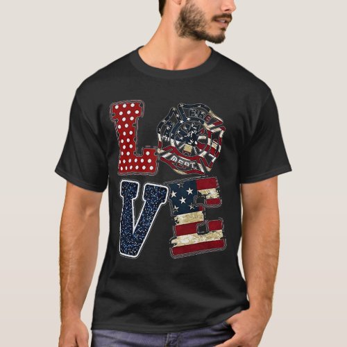 Love USA Firefighter American Flag 4th July Thin R T_Shirt