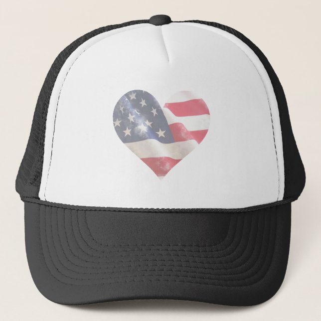 Love USA Rustic Americana Flag Stars Stripes Trucker Hat (Front)