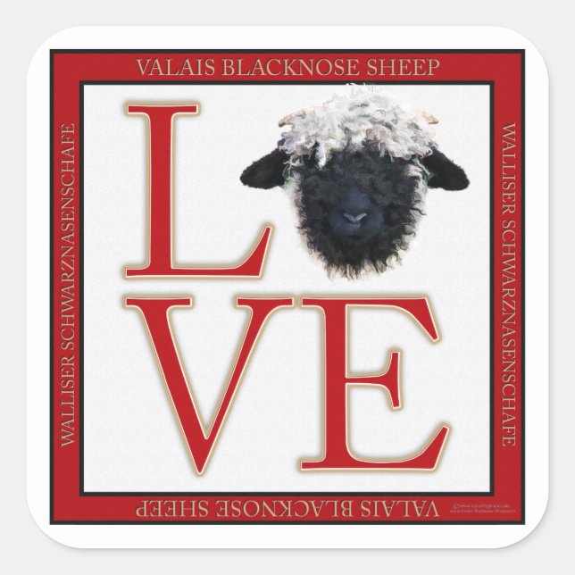 Love Valais Blacknose Sheep Square Stickers (Front)