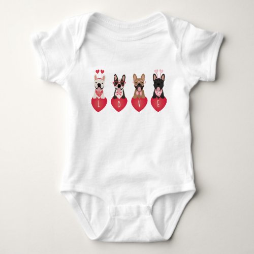 Love Valentine French Bulldogs Baby Bodysuit