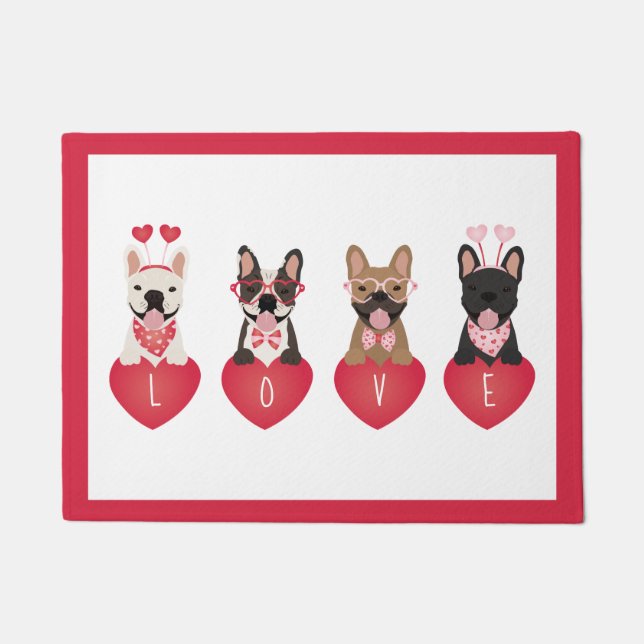 Love Valentine French Bulldogs Doormat (Front)