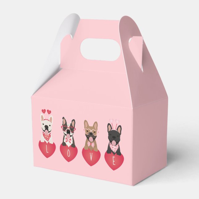 Love Valentine French Bulldogs Favor Boxes (Front Side)