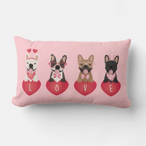 Love Valentine French Bulldogs Lumbar Pillow