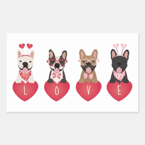 Love Valentine French Bulldogs Rectangular Sticker