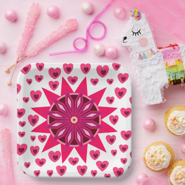 LOVE VALENTINE PARTY WITH HEARTS PAPER PLATES (Party)