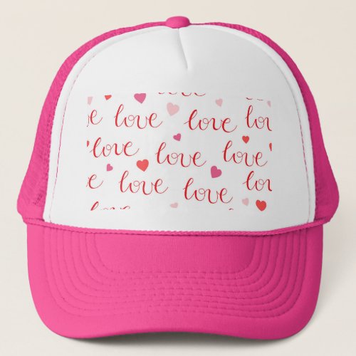 Love Valentine Pink Red Hearts Trucker Hat