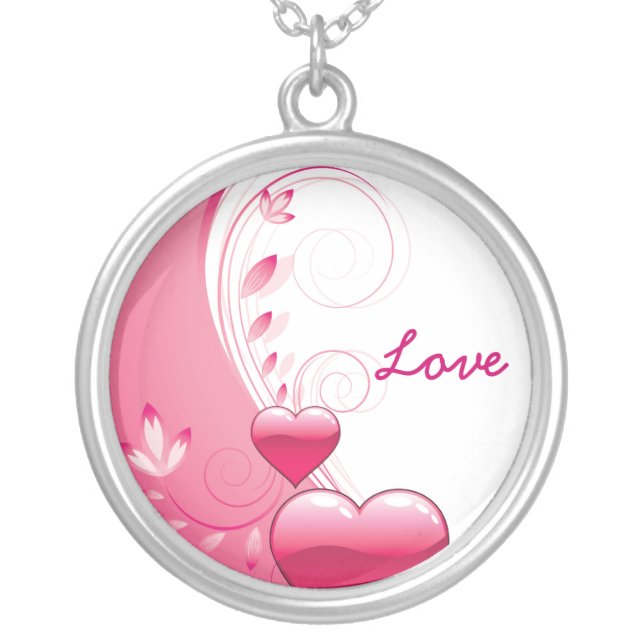 Love Valentine’s Day hearts swirls silver pendant (Front)