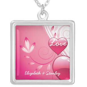 Love Valentine’s Day hearts swirls silver pendant