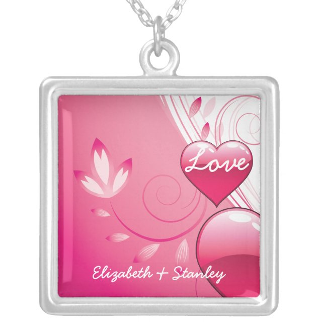 Love Valentine’s Day hearts swirls silver pendant (Front)