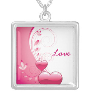 Love Valentine’s Day hearts swirls silver pendant
