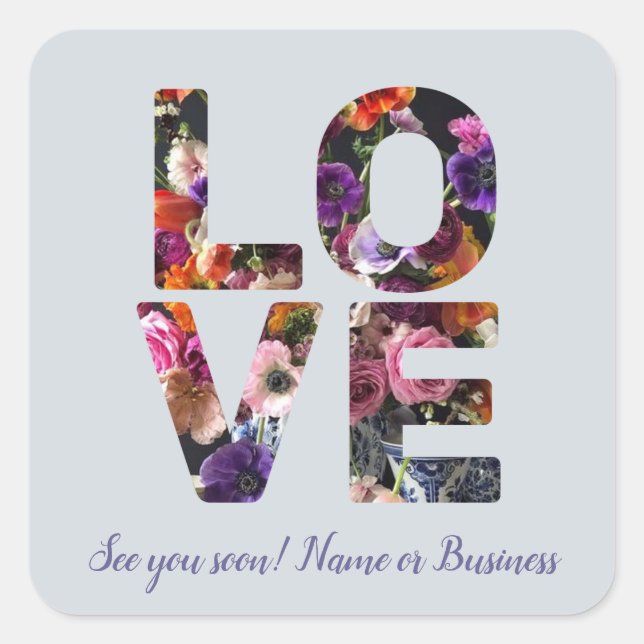 LOVE Valentine Theme Customizable Photo Floral Square Sticker (Front)
