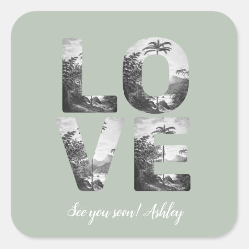 LOVE Valentine Theme Customizable Photo Letters Square Sticker