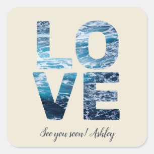 LOVE Valentine Theme Customizable Photo Ocean Square Sticker