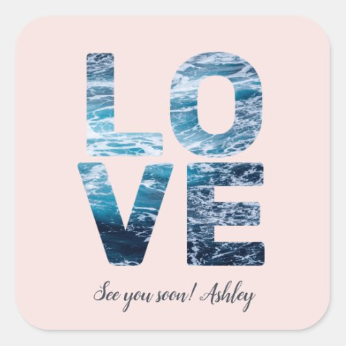 LOVE Valentine Theme Customizable Photo Ocean Square Sticker