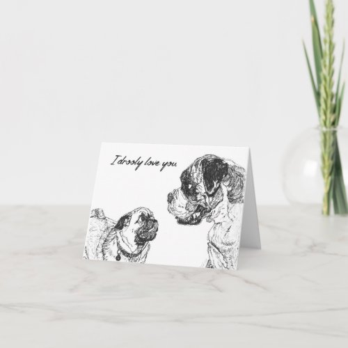 Love Valentines Couple Pug Boxer dog Card