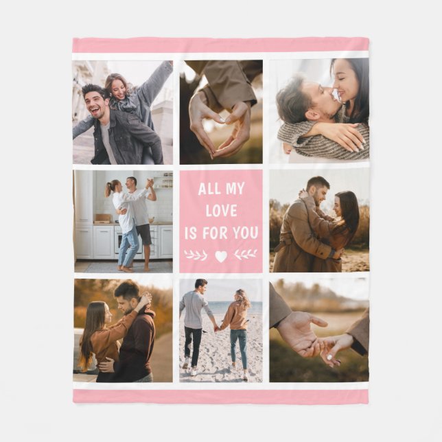 Love Valentine's Day 8 Photo Collage  Fleece Blanket (Front)