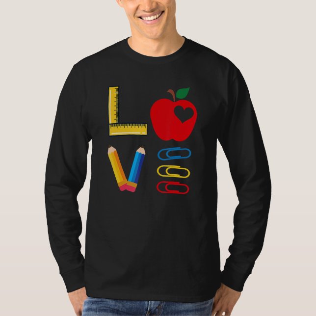LOVE Valentines Day Apple Pencil Crayon Teacher Gi T-Shirt (Front)