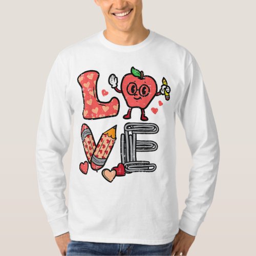 Love Valentines Day Apple Retro School Pre K Teach T_Shirt