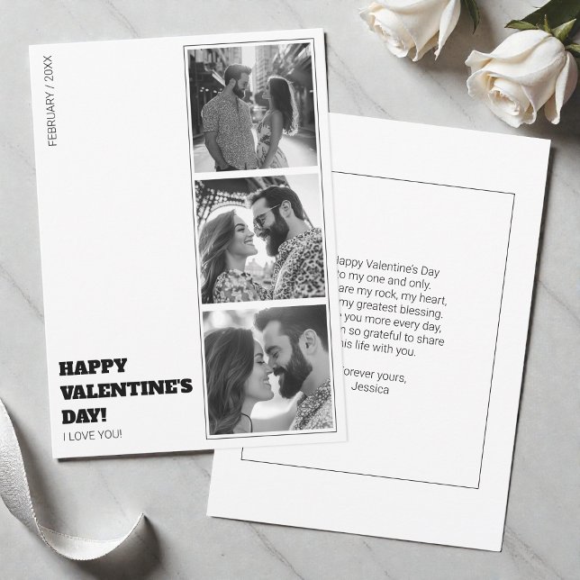 Love Valentines Day Black and White Photo Collage  Holiday Card (Love Valentines Day Black and White Photo Collage Holiday Card)