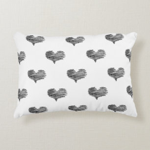 Love Valentine's Day Black Heart Sketch Accent Pillow