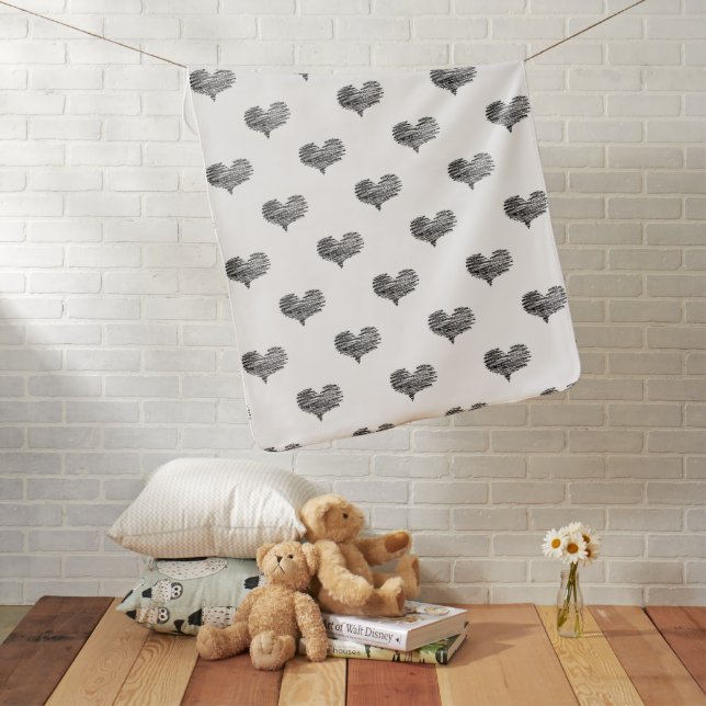 Love Valentine's Day Black Heart Sketch Baby Blanket (In Situ)