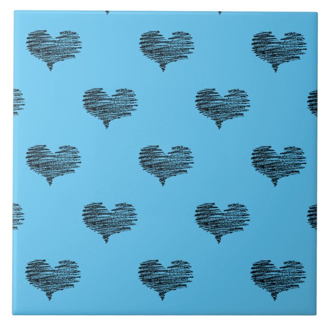 Love Valentine's Day Black Heart Sketch Ceramic Tile (Front)