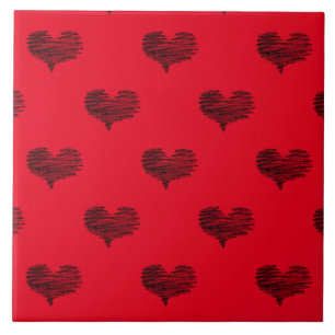 Love Valentine's Day Black Heart Sketch Ceramic Tile