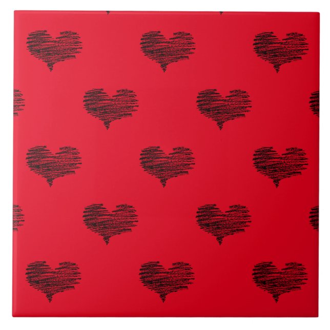Love Valentine's Day Black Heart Sketch Ceramic Tile (Front)