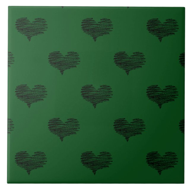 Love Valentine's Day Black Heart Sketch Ceramic Tile (Front)