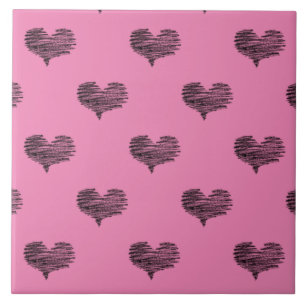 Love Valentine's Day Black Heart Sketch Ceramic Tile