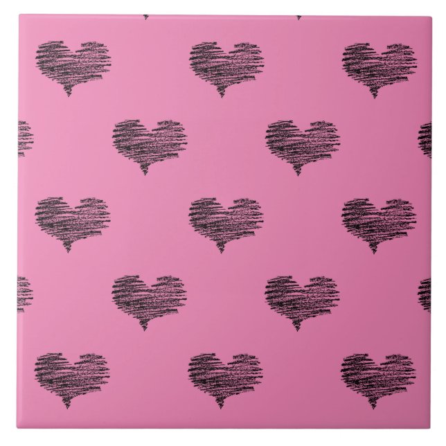 Love Valentine's Day Black Heart Sketch Ceramic Tile (Front)