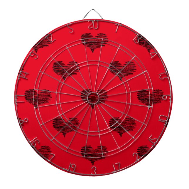 Love Valentine's Day Black Heart Sketch Dart Board (Front)