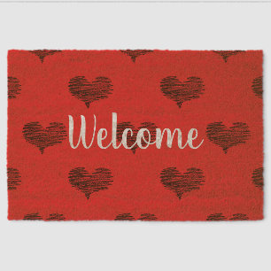 Love Valentine's Day Black Heart Sketch Fiber Doormat