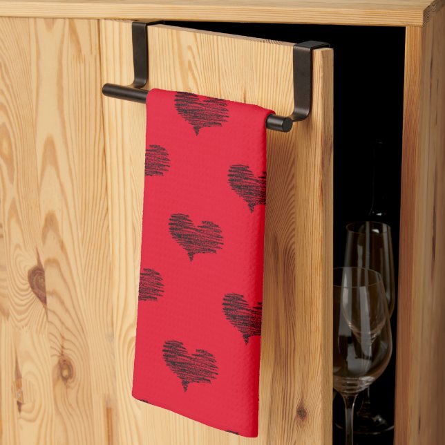Love Valentine's Day Black Heart Sketch Kitchen Towel (Thirds Fold)