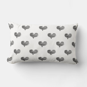 Love Valentine's Day Black Heart Sketch Lumbar Pillow
