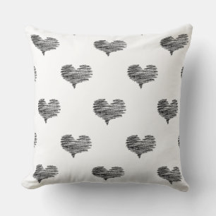 Love Valentine's Day Black Heart Sketch Throw Pillow