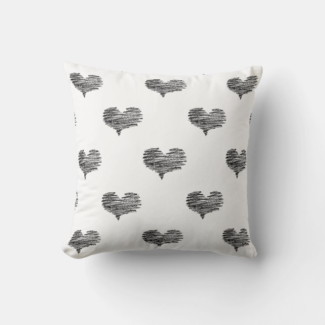 Love Valentine's Day Black Heart Sketch Throw Pillow (Front)