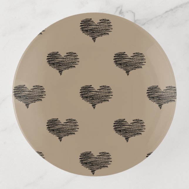 Love Valentine's Day Black Heart Sketch Trinket Tray (Front)