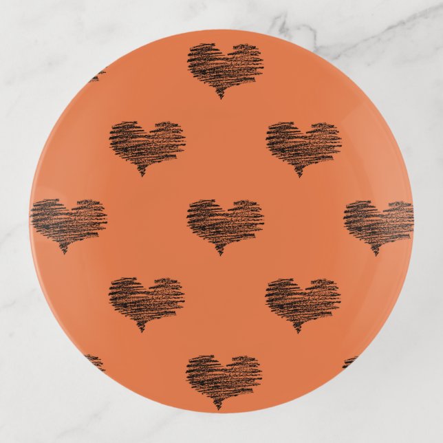 Love Valentine's Day Black Heart Sketch Trinket Tray (Front)