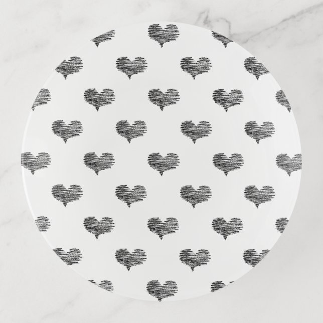 Love Valentine's Day Black Heart Sketch Trinket Tray (Front)