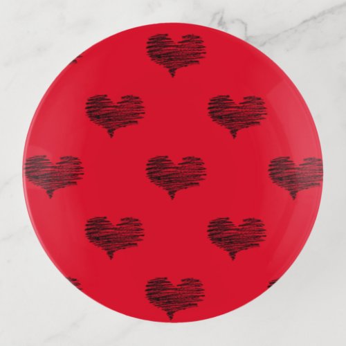Love Valentines Day Black Heart Sketch Trinket Tray