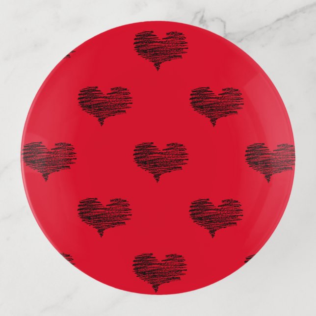 Love Valentine's Day Black Heart Sketch Trinket Tray (Front)