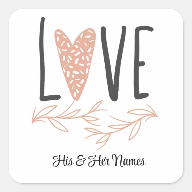 Love - Valentine's Day Boho Cute Square Sticker (Front)