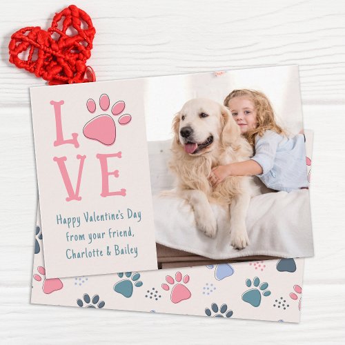LOVE Valentines Day Custom Pet Dog Photo Classroom Note Card
