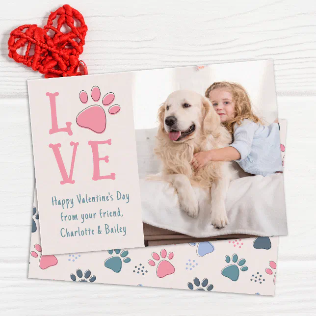 LOVE Valentines Day Custom Pet Dog Photo Classroom Note Card | Zazzle