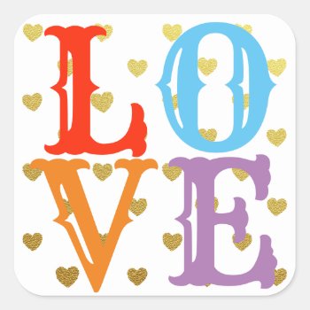 Love Valentine's Day Glitter Heart Square Sticker by ThreeFoursDesign at Zazzle