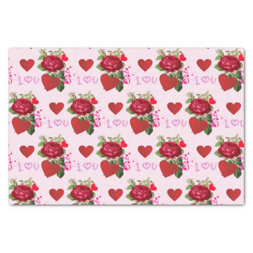 Love Valentines Day Hearts and Roses Tissue Paper